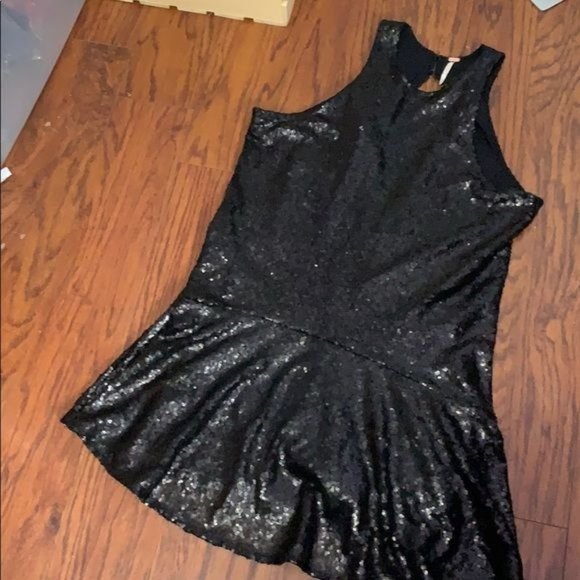 Free People Womans S Black Sequined Fit & Flare Mini Dress - Picture 6 of 8